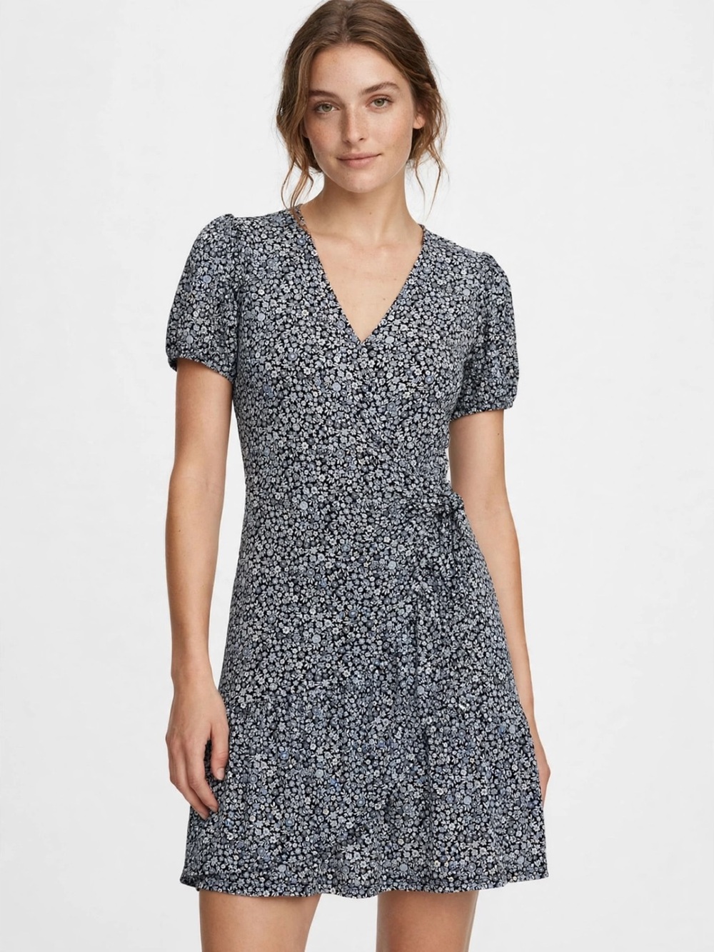 Michael Kors Navy Floral Wrap Mini Dress